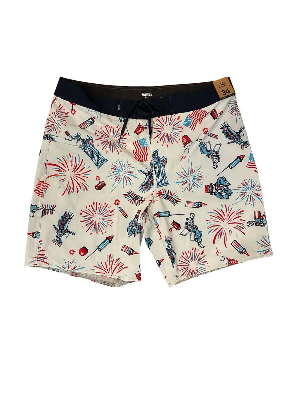 Vans men’s size 34 patriotic swim trunks red white and blue. 18” outseam NWT